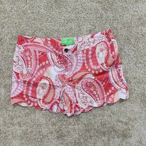 Cappagallo Paisley‎ Print Scalloped Hem Shorts Coral Pink White Size 12